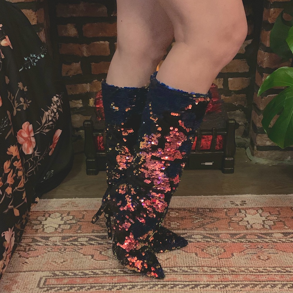 Sequin mid calf high heel Boots